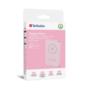 Външна батерия Verbatim Charge 'n' Go, магнитна, 10000 mAh, USB Type-C, розова