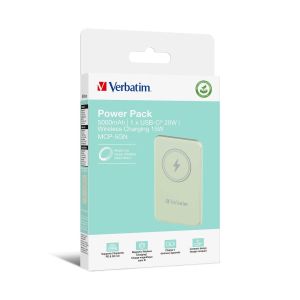 Външна батерия Verbatim Charge 'n' Go, магнитна, 5000 mAh, USB Type-C, зелена
