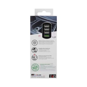 TNB Зарядно устройство, за автомобилна запалка, с 4 USB порта, Quick Charge 3.0 USB