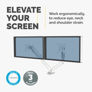 Стойка за 2 монитора Fellowes, с двойно рамо, до 8 kg, 32'', бяла