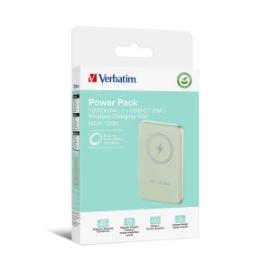 Външна батерия Verbatim Charge 'n' Go, магнитна, 10000 mAh, USB Type-C, зелена