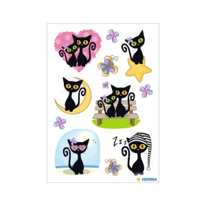 Herma Самозалепващи се етикети Черни котки, глитер, 1 лист