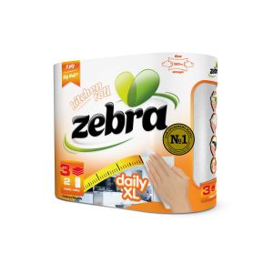 Кухненска ролка Zebra Daily XL, трипластова, 100% целулозна, 2 броя