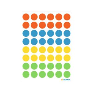 Herma Самозалепващи се етикети, кръгли, диаметър 13 mm, 240 броя, 5 листа, асорти