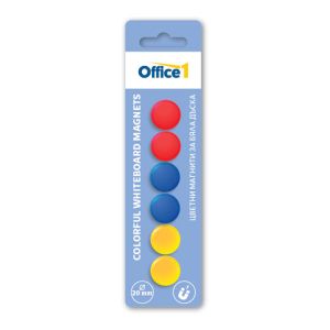 Office 1 Магнити, за бяла дъска, цветни, 20 mm, 6 броя