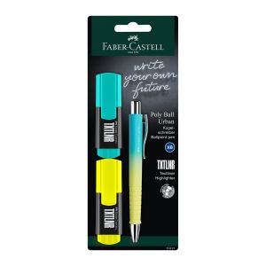 Faber-Castell Химикалка Poly Ball, в комплект с текст маркер Mini - 2 броя, в блистер