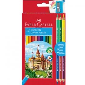 Моливи цветни замък Faber Castell 12+6+острилка