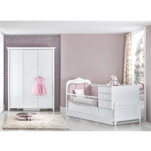 Бебешка кошара и детско легло 2в1 NIL 80 х 180 см - бяла