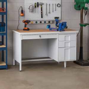 Метално бюро Carmen CR-1318 L - сиво / бук