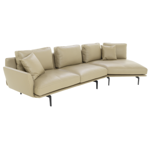 Кожен ъглов диван GRAM LUX - крем