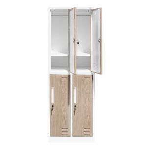 Гардероб RFG, двоен, метален, 900 х 450 х 1850 mm, кехлибарен дъб и бяло