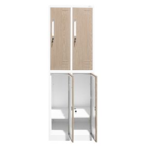 Гардероб RFG, двоен, метален, 900 х 450 х 1850 mm, кехлибарен дъб и бяло