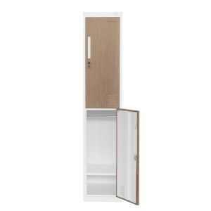 Гардероб RFG, единичен, метален, с две врати, 380 х 450 х 1850 mm, кехлибарен дъб и бяло