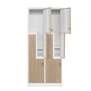 Гардероб RFG, двоен, метален, Z-образни врати, 800 х 450 х 1850 mm, кехлибарен дъб и бяло