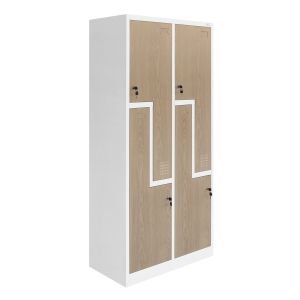 Гардероб RFG, двоен, метален, Z-образни врати, 800 х 450 х 1850 mm, кехлибарен дъб и бяло