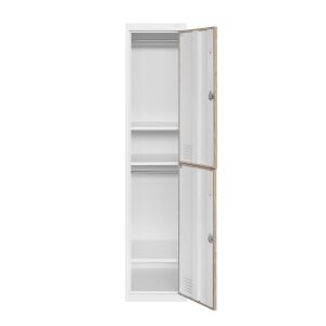 Гардероб RFG, единичен, метален, с две врати, 380 х 450 х 1850 mm, кехлибарен дъб и бяло