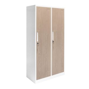 Гардероб RFG, двоен, метален, с 4 врати, 600 х 450 х 1850 mm, кехлибарен дъб и бяло