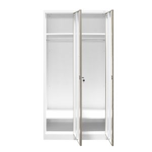 Гардероб RFG, двоен, метален, с 4 врати, 600 х 450 х 1850 mm, кехлибарен дъб и бяло