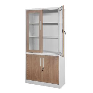 Шкаф RFG, медицински, със стъклени врати, 900 х 400 х 1850 mm, кехлибарен дъб и бяло