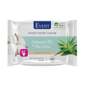 Тоалетна хартия Event, влажна, с масло от памук и алое, 42 къса