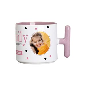 BESTSUB Чаша, керамична, с Т-образна дръжка, 270 ml, бяло-розова