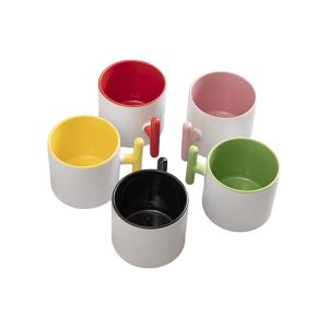 BESTSUB Чаша, керамична, с Т-образна дръжка, 270 ml, бяло-жълта