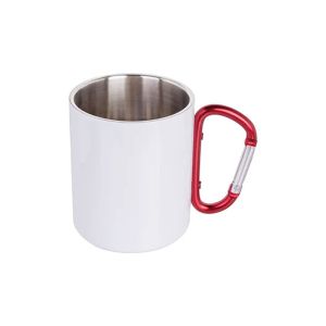 BESTSUB Чаша, с дръжка червен карабинер, инокс, 300 ml, бяла