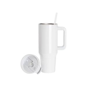 BESTSUB Чаша, с дръжка, сламка и капак, 1200 ml, бяла