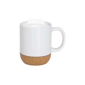BESTSUB Чаша, керамична, с корково дъно и капак, 420 ml, бяла