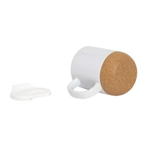 BESTSUB Чаша, керамична, с корково дъно и капак, 420 ml, бяла