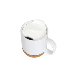 BESTSUB Чаша, керамична, с корково дъно и капак, 420 ml, бяла