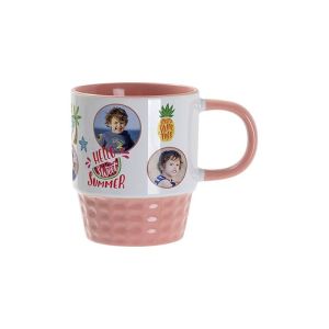 BESTSUB Чаша Stacking, керамична, цветна вътрешност и дръжка, 300 ml, розова