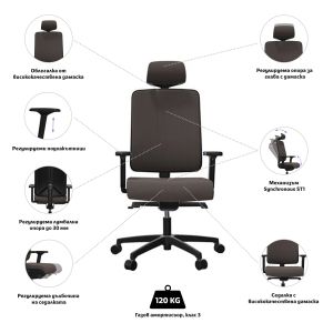 Rim Ергономичен стол Flexi Tech FX 1124, сив, сглобена мостра