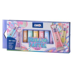 Темперни бои Junior Brillio, в тубички по 12 ml, 10 пастелни цвята