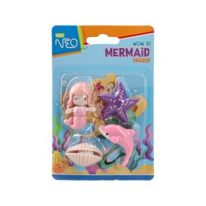 Гума за молив Sazio Wow10, русалка, 4 броя
