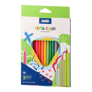 Цветни моливи Junior Ultra Color, триъгълни, 15 стандартни и 3 металикови цвята