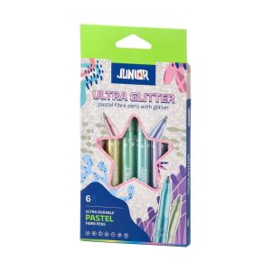 Флумастери Junior Ultra Glitter, с брокат, 6 пастелни цвята