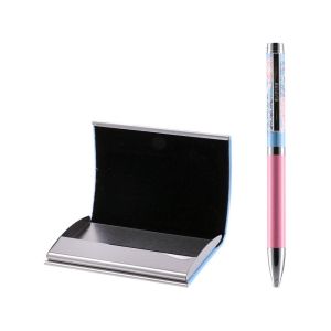 Комплект кутийка за визитки и химикалка Empire Agra, сини