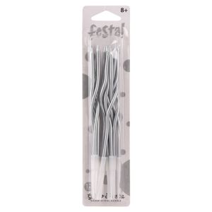 Свещи за торта Festa, спирала, сребристи, 12 броя