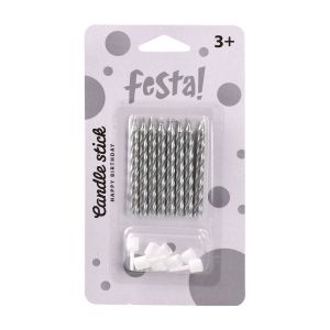 Свещи за торта Festa, класически, сребристи, 8 броя