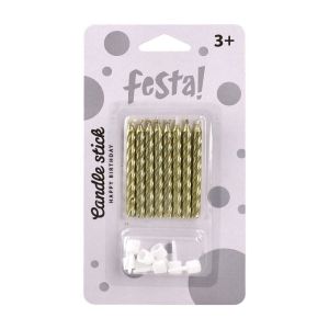 Свещи за торта Festa, класически, златисти, 8 броя
