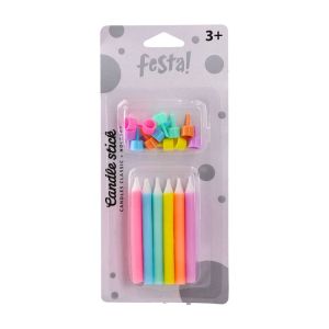 Свещи за торта Festa, пастелни цветове, 12 броя