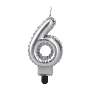 Свещ за торта Festa, цифра 6, сребриста