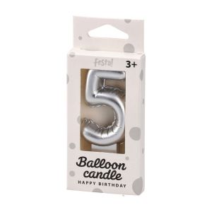 Свещ за торта Festa, цифра 5, сребриста