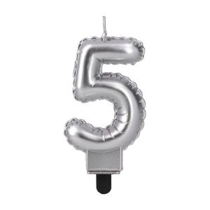 Свещ за торта Festa, цифра 5, сребриста