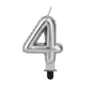 Свещ за торта Festa, цифра 4, сребриста