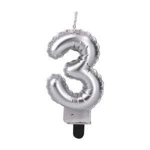 Свещ за торта Festa, цифра 3, сребриста