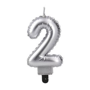 Свещ за торта Festa, цифра 2, сребриста