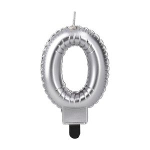 Свещ за торта Festa, цифра 0, сребриста