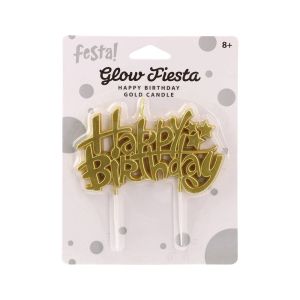 Свещ за торта Festa, Happy Birthday, златиста